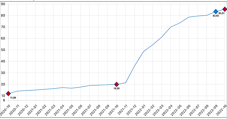 Ekim’de yıllık enflasyon yüzde 85,5