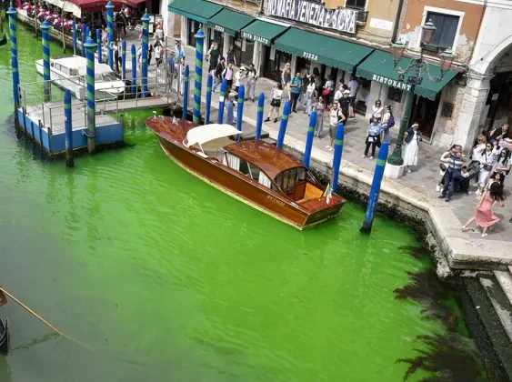Venedik: Büyük Kanal’ın sularının yeşile dönüşmesi aydınlatıldı