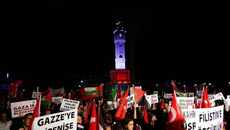 İZMİR’DE FİLİSTİN’E DEV DESTEK MİTİNG’İ DÜZENLENDİ