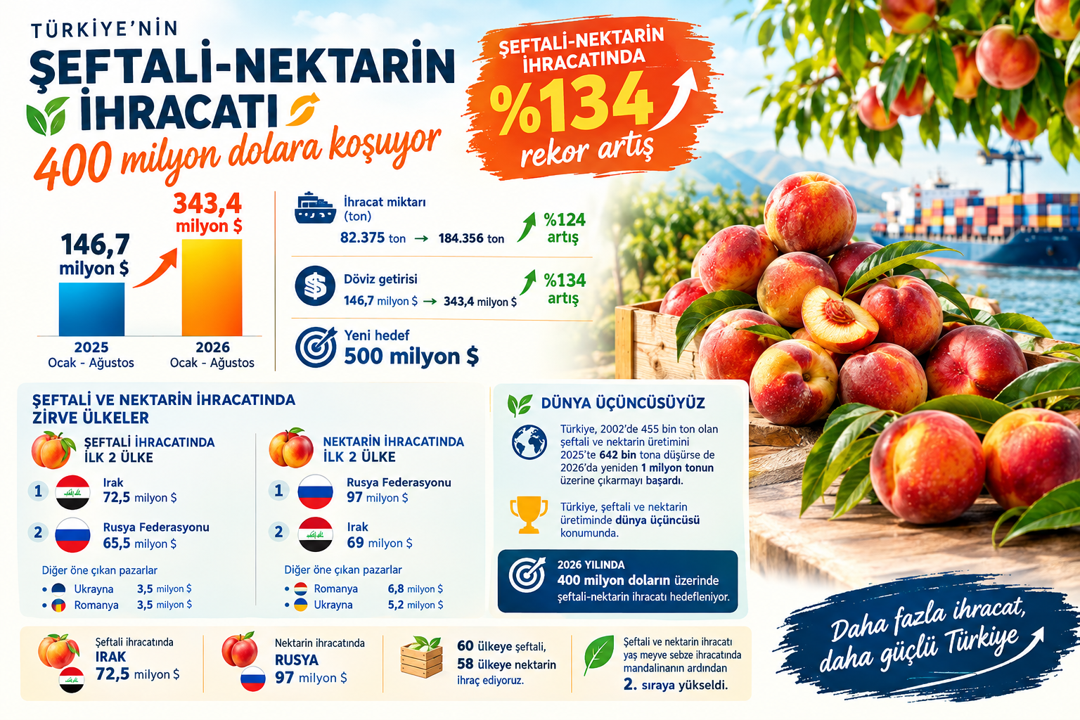 Şeftali-nektarin ihracatı 400 milyon dolara koşuyor